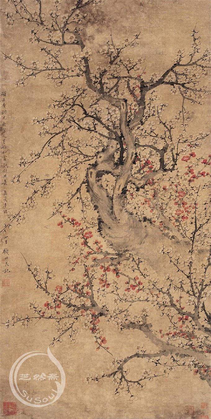 钱杜《双色梅花|梅花|芝然斋苏绣艺术品